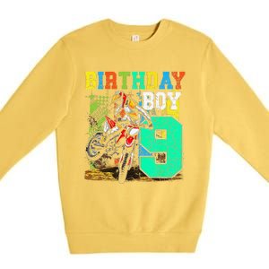 Funny 9 Years Old Birthday Dirt Bike Motorcycle Bday Premium Crewneck Sweatshirt