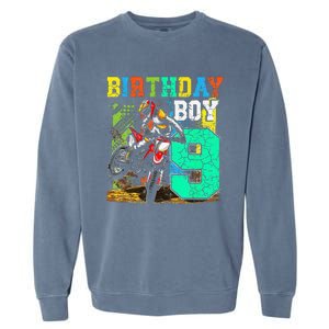 Funny 9 Years Old Birthday Dirt Bike Motorcycle Bday Garment-Dyed Sweatshirt