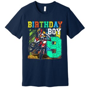 Funny 9 Years Old Birthday Dirt Bike Motorcycle Bday Premium T-Shirt