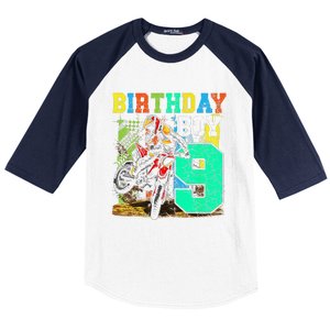 Funny 9 Years Old Birthday Dirt Bike Motorcycle Bday Baseball Sleeve Shirt