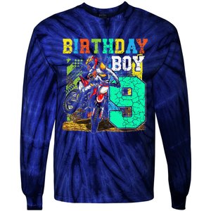 Funny 9 Years Old Birthday Dirt Bike Motorcycle Bday Tie-Dye Long Sleeve Shirt