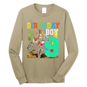 Funny 9 Years Old Birthday Dirt Bike Motorcycle Bday Long Sleeve Shirt