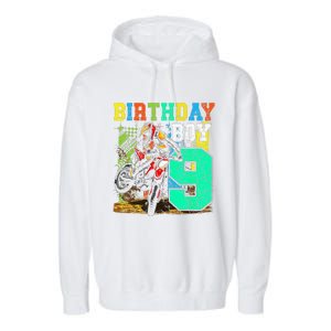 Funny 9 Years Old Birthday Dirt Bike Motorcycle Bday Garment-Dyed Fleece Hoodie