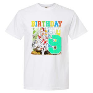 Funny 9 Years Old Birthday Dirt Bike Motorcycle Bday Garment-Dyed Heavyweight T-Shirt