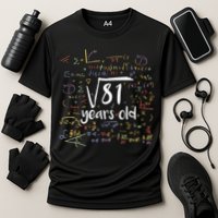 Funny 9 Year Old Birthday Square Root Of 81 Math Performance Shirt