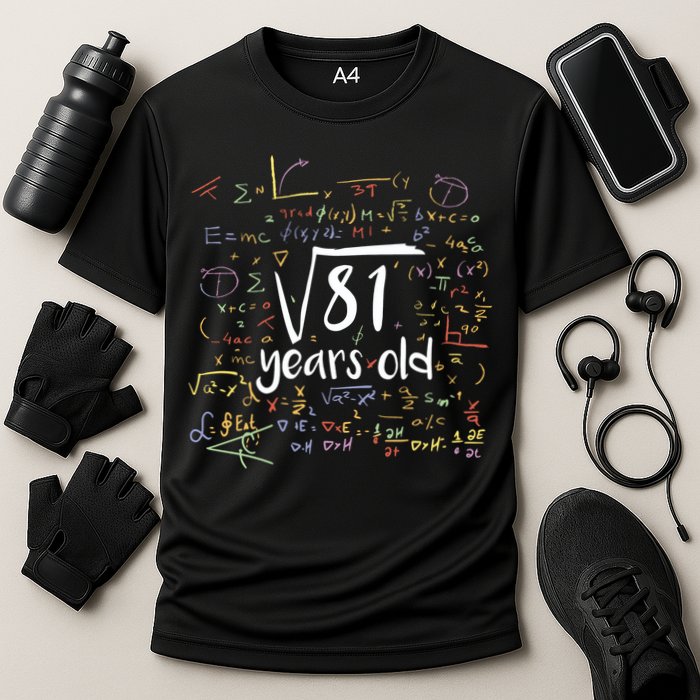Funny 9 Year Old Birthday Square Root Of 81 Math Performance Shirt