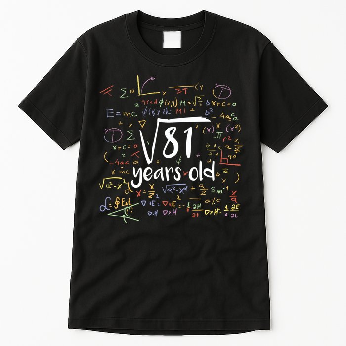 Funny 9 Year Old Birthday Square Root Of 81 Math Tall T-Shirt