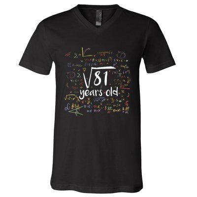 Funny 9 Year Old Birthday Square Root Of 81 Math V-Neck T-Shirt