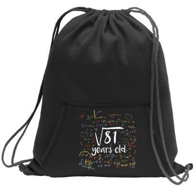 Funny 9 Year Old Birthday Square Root Of 81 Math Sweatshirt Cinch Pack Bag