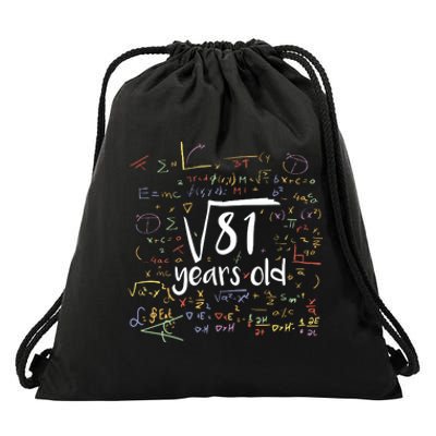 Funny 9 Year Old Birthday Square Root Of 81 Math Drawstring Bag