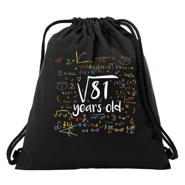 Funny 9 Year Old Birthday Square Root Of 81 Math Drawstring Bag