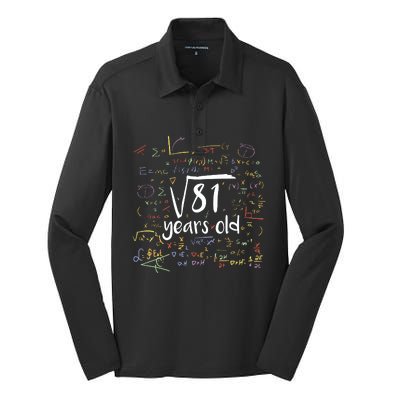 Funny 9 Year Old Birthday Square Root Of 81 Math Silk Touch Performance Long Sleeve Polo