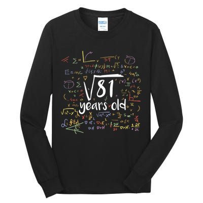Funny 9 Year Old Birthday Square Root Of 81 Math Tall Long Sleeve T-Shirt
