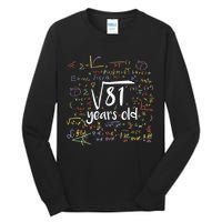 Funny 9 Year Old Birthday Square Root Of 81 Math Tall Long Sleeve T-Shirt