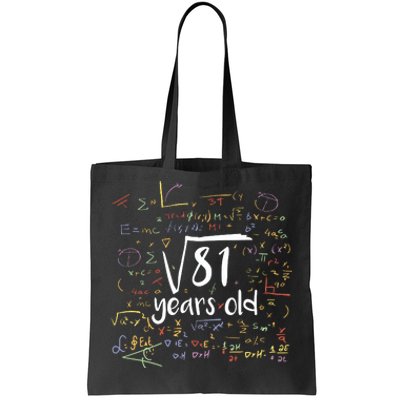 Funny 9 Year Old Birthday Square Root Of 81 Math Tote Bag