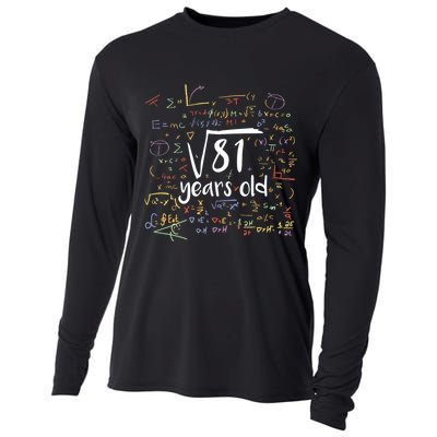 Funny 9 Year Old Birthday Square Root Of 81 Math Cooling Performance Long Sleeve Crew