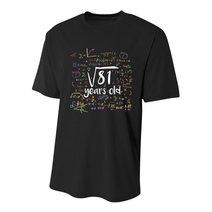Funny 9 Year Old Birthday Square Root Of 81 Math Youth Performance Sprint T-Shirt