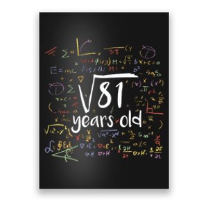 Funny 9 Year Old Birthday Square Root Of 81 Math Poster