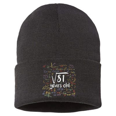 Funny 9 Year Old Birthday Square Root Of 81 Math Sustainable Knit Beanie