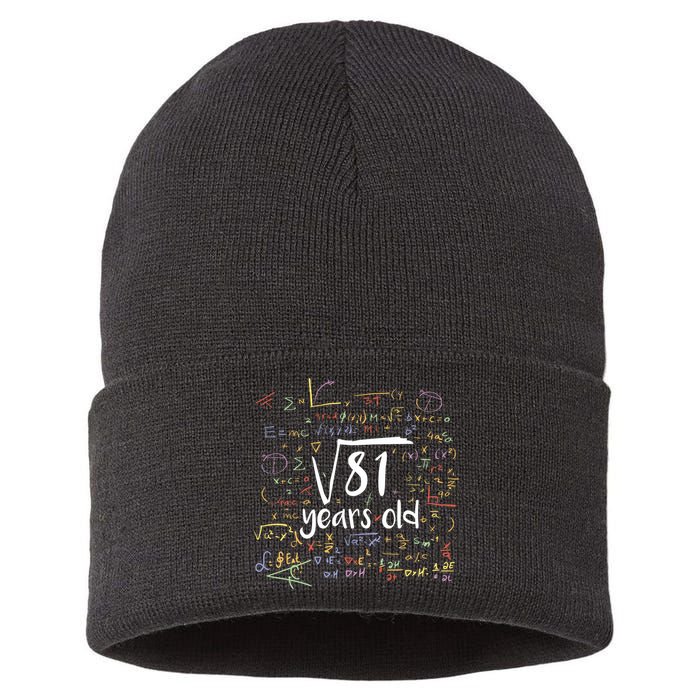 Funny 9 Year Old Birthday Square Root Of 81 Math Sustainable Knit Beanie