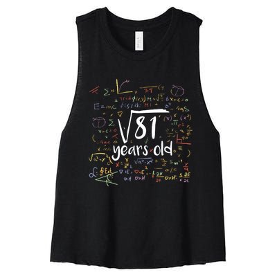 Funny 9 Year Old Birthday Square Root Of 81 Math Women's Racerback Cropped Tank