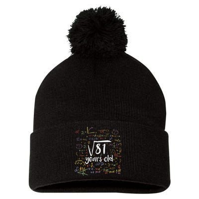 Funny 9 Year Old Birthday Square Root Of 81 Math Pom Pom 12in Knit Beanie