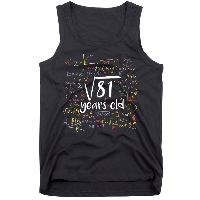 Funny 9 Year Old Birthday Square Root Of 81 Math Tank Top