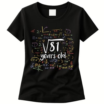 Funny 9 Year Old Birthday Square Root Of 81 Math Womens T-Shirt