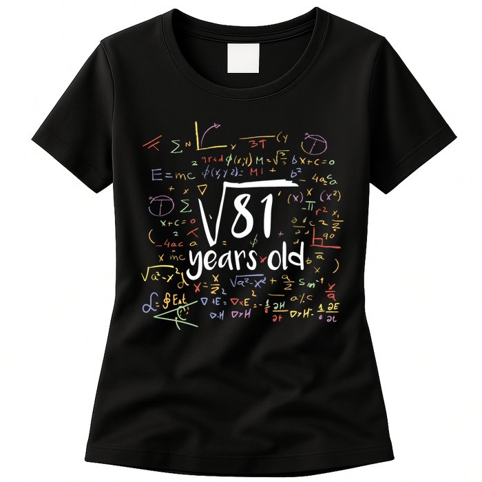 Funny 9 Year Old Birthday Square Root Of 81 Math Womens T-Shirt