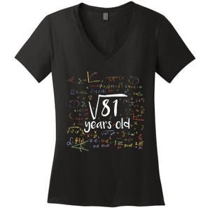 Funny 9 Year Old Birthday Square Root Of 81 Math Women's V-Neck T-Shirt