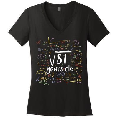 Funny 9 Year Old Birthday Square Root Of 81 Math Women's V-Neck T-Shirt