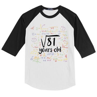 Funny 9 Year Old Birthday Square Root Of 81 Math Kids Colorblock Raglan Jersey