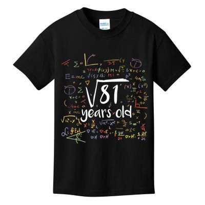 Funny 9 Year Old Birthday Square Root Of 81 Math Kids T-Shirt