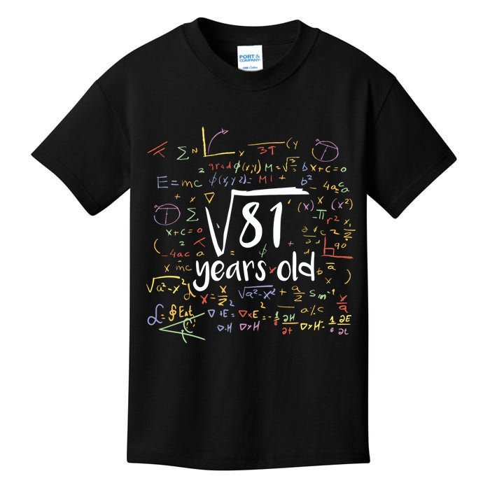 Funny 9 Year Old Birthday Square Root Of 81 Math Kids T-Shirt