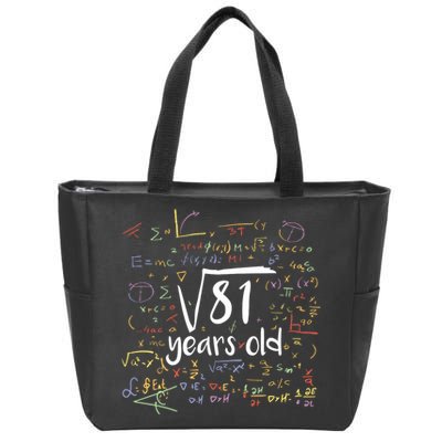 Funny 9 Year Old Birthday Square Root Of 81 Math Zip Tote Bag