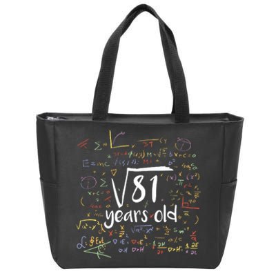 Funny 9 Year Old Birthday Square Root Of 81 Math Zip Tote Bag