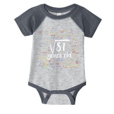 Funny 9 Year Old Birthday Square Root Of 81 Math Infant Baby Jersey Bodysuit