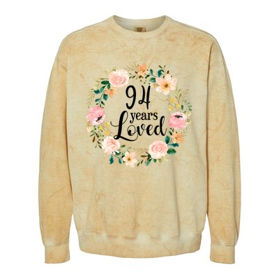 Floral 94 Years Loved 94th Birthday Gift For Grandma Colorblast Crewneck Sweatshirt