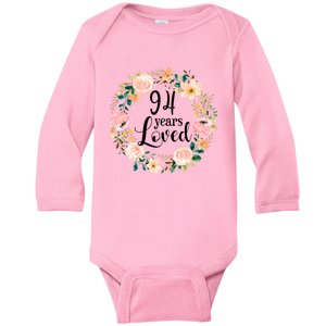 Floral 94 Years Loved 94th Birthday Gift For Grandma Baby Long Sleeve Bodysuit