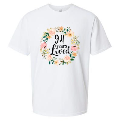 Floral 94 Years Loved 94th Birthday Gift For Grandma Sueded Cloud Jersey T-Shirt