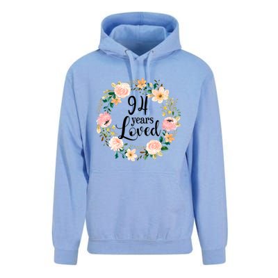 Floral 94 Years Loved 94th Birthday Gift For Grandma Unisex Surf Hoodie