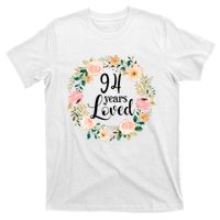 Floral 94 Years Loved 94th Birthday Gift For Grandma T-Shirt