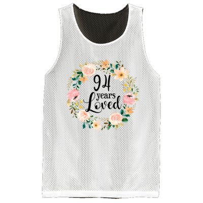 Floral 94 Years Loved 94th Birthday Gift For Grandma Mesh Reversible Basketball Jersey Tank