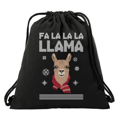 Fa La La La Llama Ugly Christmas Sweater Drawstring Bag