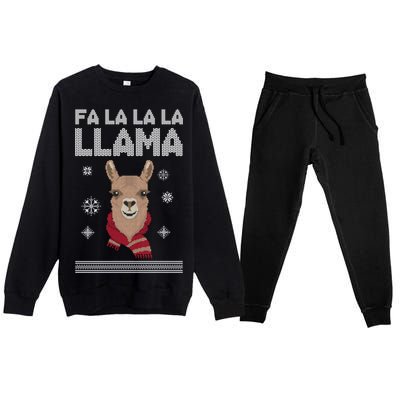 Fa La La La Llama Ugly Christmas Sweater Premium Crewneck Sweatsuit Set