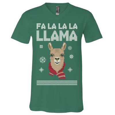 Fa La La La Llama Ugly Christmas Sweater V-Neck T-Shirt