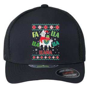 Fa Lla Lla Lla Llama Ugly Christmas Sweater Flexfit Unipanel Trucker Cap