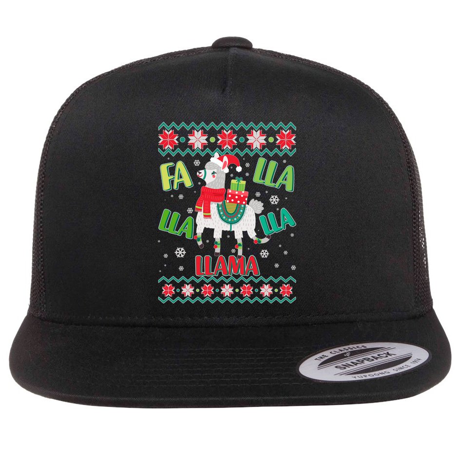 Fa Lla Lla Lla Llama Ugly Christmas Sweater Flat Bill Trucker Hat