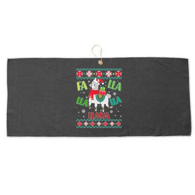 Fa Lla Lla Lla Llama Ugly Christmas Sweater Large Microfiber Waffle Golf Towel