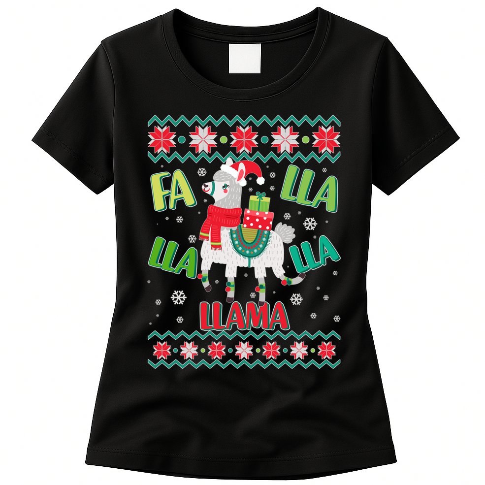 Fa Lla Lla Lla Llama Ugly Christmas Sweater Womens T-Shirt